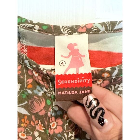 Matilda Jane Serendipity Wonder Girl Sleeveless Floral & Stripe Ruffle Dress 4T - Picture 5 of 13